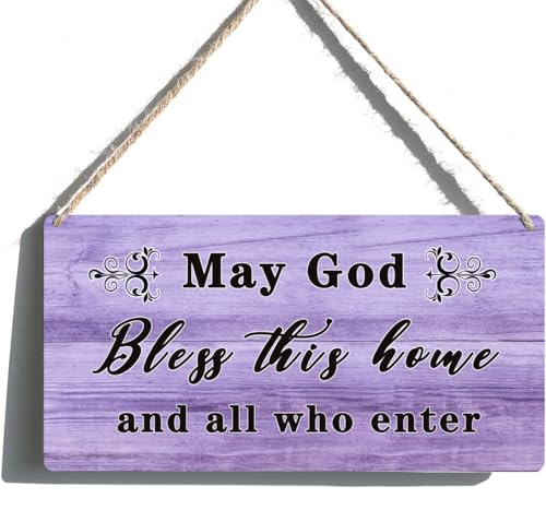 Christian Home Decor God Bless This Home Sign - Blessed Signs Entry Way Wall Decor, Christian Housewarming Gifts, Front Door Decorations, May God Bless This House and All Who Enter Sign 6x12 Inch - color: 03BlessHome