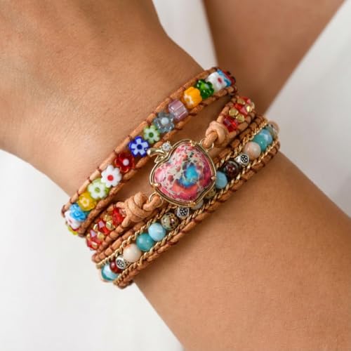 YGLINE Boho Handmade Natural Stone Wrap Bracelets Crystal Beads Bracelet Jewelry