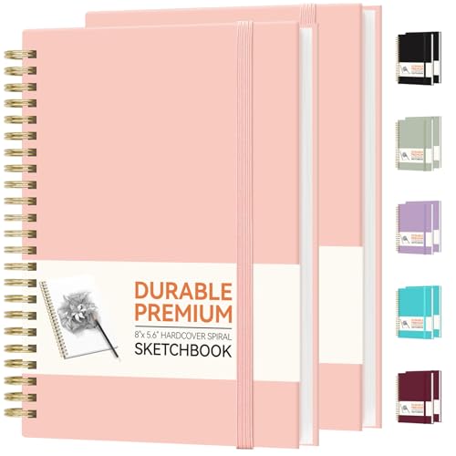 Forvencer 2 Pack Blank Spiral Notebook, 8"x 5.6"Hardcover Sketch Book, 100GSM Thick Paper, Art Sketchbook for Women & Adult, 100 pages / 50 Sheets Drawing Book Journal for School Office Drawing, Pink - color: Pink