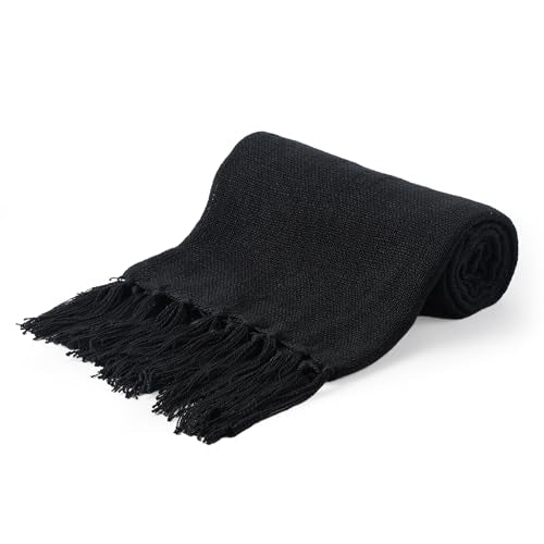 Black Solid Knit Throw Blanket for Couch and Bed, Soft Textured Plush Blanket, Cozy Lightweight Decorative Blanket for Sofa, 50"x60" - color: Black