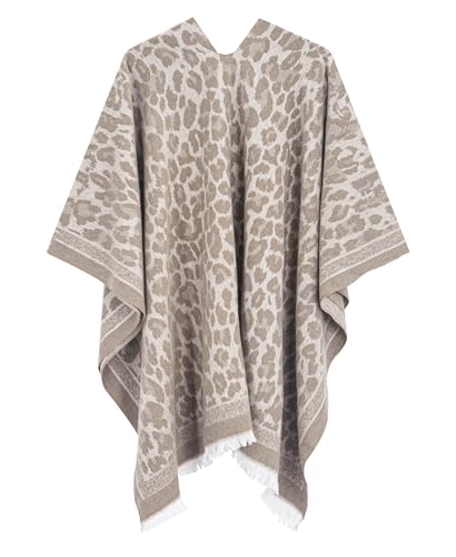 MissShorthair Women's Printed Shawl Wrap Fashionable Open Front Poncho Cape, Gift for Women - color: Khaki