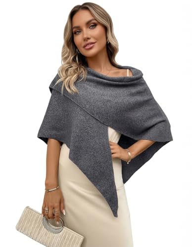 Shawl Wraps Women Pashmina Cardigan Triangle Cape Knit Shoulder Top Sweater Scarf for Fall Winter - color: 01 Grey