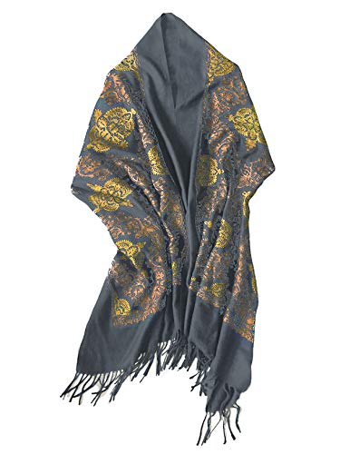Urban CoCo Women's Embroidered Oversize Tassel Shawl Scarf Wraps for Women - color: #2-gray