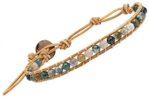 Infinityee888 Leather Bracelet Light Brown Wrap Beads Natural Stone Adjustable for Men Women Teen Yoga Handmade Bohemian Gypsy Boho - color: Purple