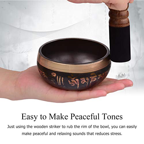 Tibetan Singing Bowl Set with 9.5cm/3.7inch Handmade Metal Sound Bowl & Soft Cushion(Random Color Delivery) & Wooden r for Meditation Sound Chakra Healing Yoga Relaxation