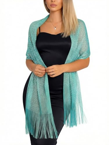 Sumolux Shawls Wraps for Evening Dresses Metallic Glitter Shawls Scarf for Women Sparkling Wedding with Free Buckle - color: Light Green