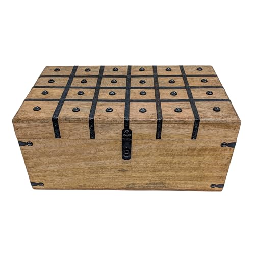 Handmade Pirate Treasure Chest - Rustic Decorative Jewelry - Wooden Storage Box with Iron Lock & Skeleton Key - size: XXL 17 x 10 x 8