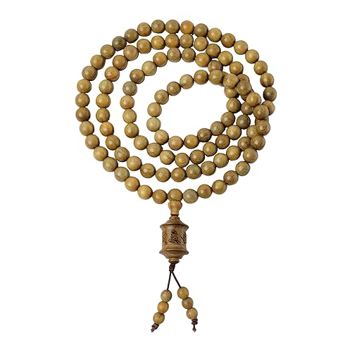 Natural Green Sandalwood 108 Mala Bead Necklace Buddhist Prayer Beads for Meditation or Yoga - style: Om Mani Padmei Hum Mantra