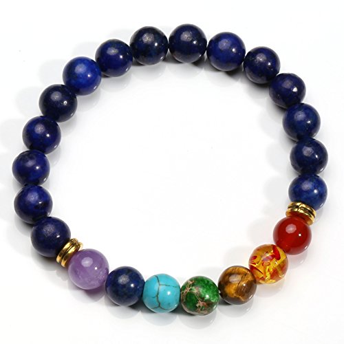MILAKOO 7 Pcs Chakra Crystal Stone Bracelet Yoga Meditation Relax Anxiety Wristband for Women Men Gift