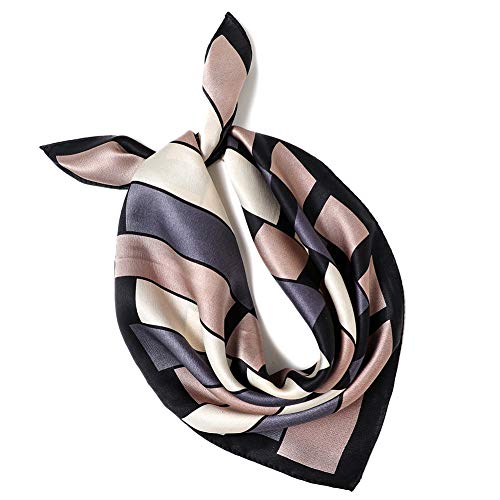 ANDANTINO 100% Mulberry Silk Square Scarf for Hair-25.6" X25.6'' Women Men Natural Silk Neckerchief Digital Printed Headscarf - color: 1-black&purple