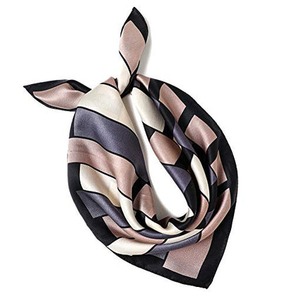 ANDANTINO 100% Mulberry Silk Square Scarf for Hair-25.6" X25.6'' Women Men Natural Silk Neckerchief Digital Printed Headscarf - color: 1-black&purple