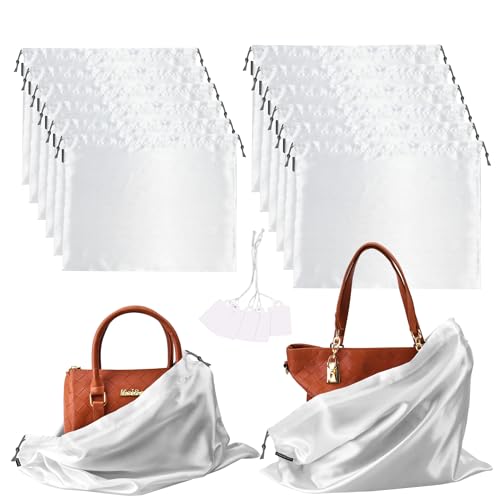 12 Pack Dust Bags for Handbags, Silk Cloth Bag With Drawstring Large Travel Storage Pouch for Handbag Purse Shoes Boots - color: 12 Pack White