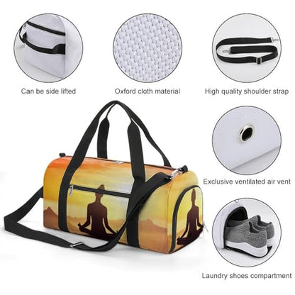 Yoga Meditation Barrel Gym Bags for Men And Women, Duffle Bag for Travel Sports Bag Camping Weekend Carry on Overnight Duffel Bag with Shoulder Strap