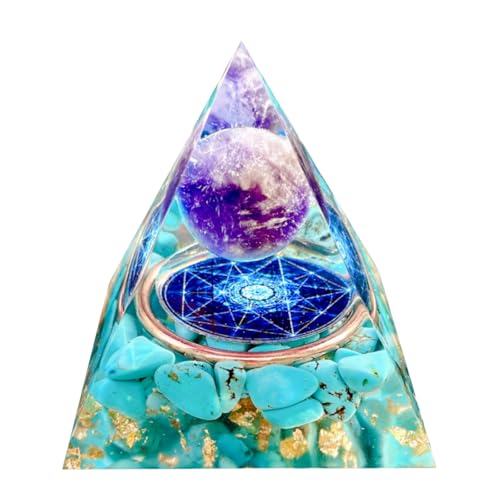 Orgone Pyramid Energy Generator,Natural Amethyst&Turquoise Orgonite Crystal Healing Pyramids for Reduce Stress Chakra Reiki Healing Meditation Attracts Lucky and Success, Wealth&Health(6cm) - color: Green