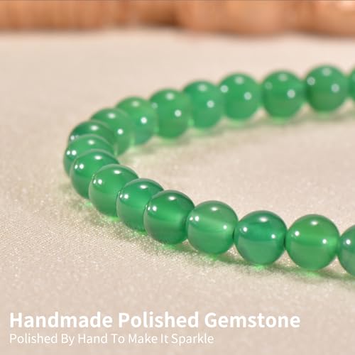 14in Agate Wrap Bracelet for Women Men Natural Round Beaded Agates Stone Healing Stretch Bracelets Elastic Handmade Polished Gemstone Beads Bracelet - color: Green Agate, size: 6mm Beads