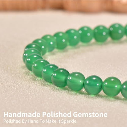 14in Agate Wrap Bracelet for Women Men Natural Round Beaded Agates Stone Healing Stretch Bracelets Elastic Handmade Polished Gemstone Beads Bracelet - color: Green Agate, size: 6mm Beads