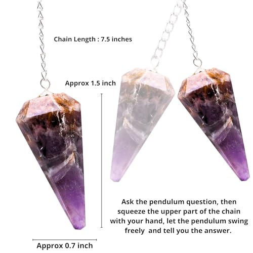 Amazing Gemstone Chevron Amethyst Crystal Pendulum for Divination - Certified Dowsing Crystals and Healing Stones for Chakra Balancing and Meditation - Enhance Reiki Spiritual Growth - color: Amethyst (Chevron)
