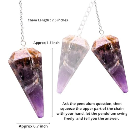 Amazing Gemstone Chevron Amethyst Crystal Pendulum for Divination - Certified Dowsing Crystals and Healing Stones for Chakra Balancing and Meditation - Enhance Reiki Spiritual Growth - color: Amethyst (Chevron)