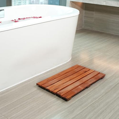 VaeFae Teak Shower Mat, Non-Slip Bath Mat, Luxury Spa Mat, Wooden Mat for Bathtub, 20 x 13 in - size: 20" x 13" (Rectangular)