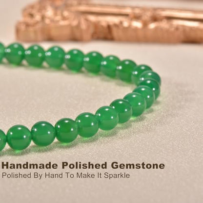 14in Agate Wrap Bracelet for Women Men Natural Round Beaded Agates Stone Healing Stretch Bracelets Elastic Handmade Polished Gemstone Beads Bracelet - color: Green Agate, size: 8mm Beads