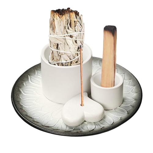 Multi-Use Meditation Tray, Ash Catcher Ceramic Incense Burner Holder for Palo Santo, Sage Sticks & Candles, Easy-Clean Design for Meditation Rooms, Yoga Studios & Home Altars (White_03) - color: White_03