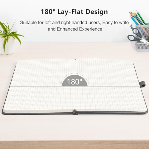 RETTACY Graph Grid Paper Notebook, 192 Pages, A5 Medium Size (5.7'' x 8.3''), 5 Squares per Inch, Leather Hardcover, 100 GSM Thick Paper, for School, Students, Math, Engineering (Gray) - color: Gray, style: Grid