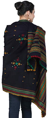 Exotic India Shawl from Kutch with Embroidered Bootis and Mirrors - Wool - color: Patriot Blue