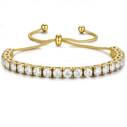 3/4mm Moissanite Tennis Bracelet Adjustable Simulated Diamond Chain 18K Gold Plated 316L Stainless Steel Bracelets Jewelry Gifts for Women Men Wife Mother - color: Gold, size: 3MM Moissanite