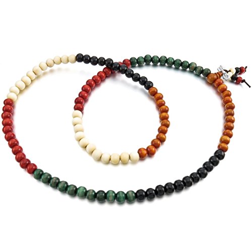 Women,Men's 8mm Wood Bracelet Necklace Tibetan Multicolor Sandalwood Prayer Buddha Mala Elastic