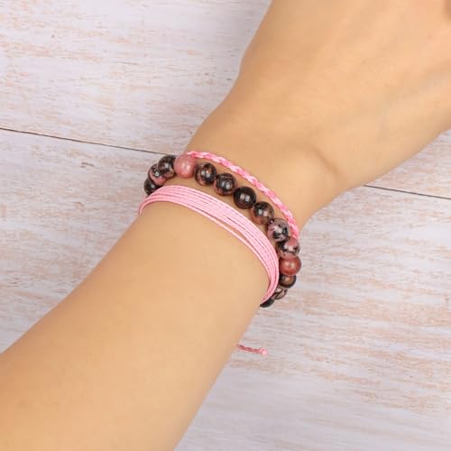 QOGIR Handmade Healing Bracelet,6mm Natural Gem Stone Bracelet rope bracelet - color: Black Rhodonite(Insight and Awareness), size: 8mm