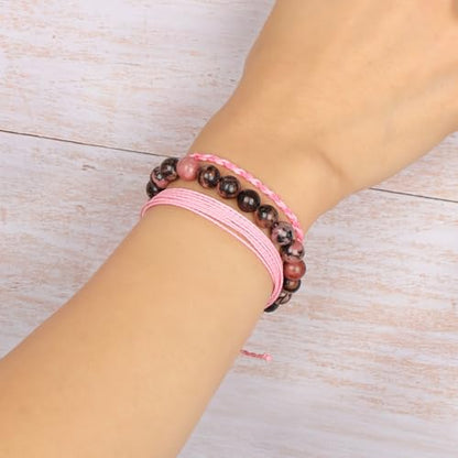 QOGIR Handmade Healing Bracelet,6mm Natural Gem Stone Bracelet rope bracelet - color: Black Rhodonite(Insight and Awareness), size: 8mm