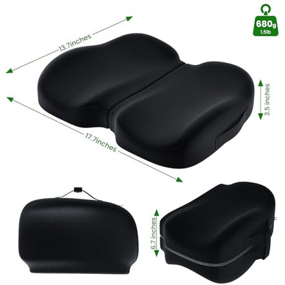 A-Pce Foldable Travel Seat Cushion-with Built-in Handles，Memory Foam Cushions for Relief of Lower Back, Sciatic, Butt and Tailbone Pain-for Home & Office Use, Perfect for Travel or Driving-Black