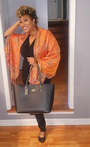 Achillea Reversible Paisley Pashmina Rave Scarf – Exotic Indian Shawls and Wraps for Evening Dresses, Festivals, All Seasons - color: Orange