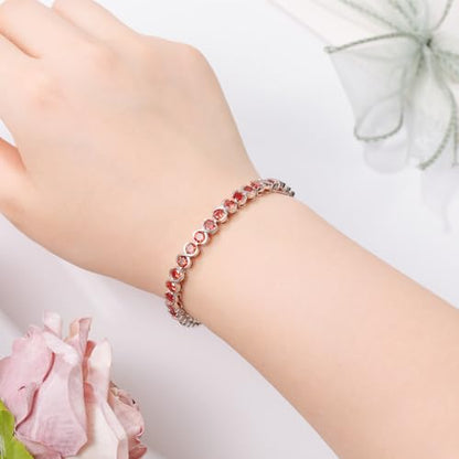 Birthstone Bracelets for Women, Sterling Silver 7 Inch Infinity Tennis Bracelet, Wedding Anniversary Birthday Jewelry Gifts for Women Wife Girlfriend Mom Her - color: 01-Jan-Garnet