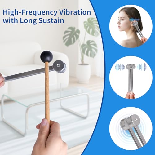 Energy Healing Tuning Forks Kit-128Hz, Sound Therapy Tools, Non-Magnetic Aluminum Alloy, for Hearing Tests, Special Tuning Hammer for Ear Cleaning，Meditation Tool with Travel Case (Silvery) - color: Silvery