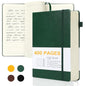 Journals for Writing, A5 Leather Ruled Notebook with 400 Pages, 100 Gms College Ruled Journal with Thick Paper, Hardcover with Inner Pocket & Pen Holder, Dark Green
