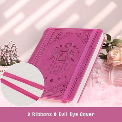 TIEFOSSI Lined Journal Notebook for Women Men, Leather Journal with Pen, A5 Evil Eye Hardcover Notebook for Work, Journaling, Travel & School, 100 GSM Thick Paper, 320 Numbered Pages, 6.2 x 8.3 in - color: Light purple