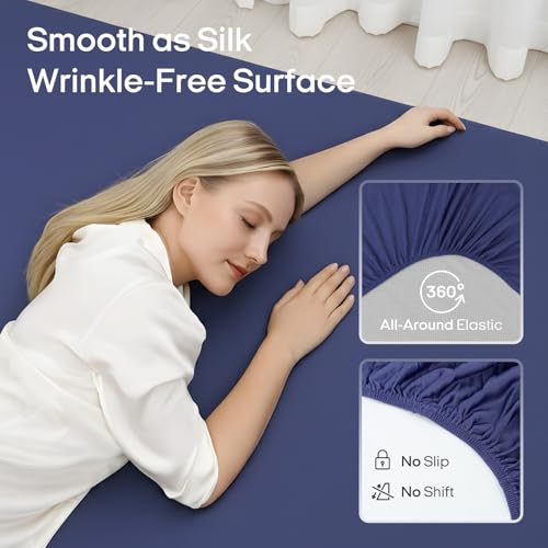 ZonLi Cooling Fitted Sheet for Tatami - 40"x80" Twin Size, Tatami Mattress Cover, Crisp Breathable Fitted Sheet with Non-Slip Bands (Navy Blue) - color: Navy Bule, size: Twin