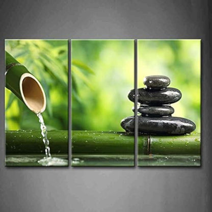 Zen Wall Art Green Spa Still Life with Bamboo Canvas Wall Art Painting Pictures Print On Canvas Botanical The Picture for Home Modern Decoration Stretched by Wooden Frame,Ready to Hang