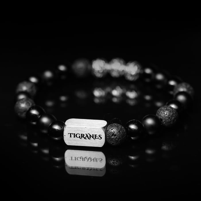 Tigranes Premium Natural Stone Bracelet Collection – Handmade Gemstone Jewelry in Luxury Branded Gift Box - style: Onyx & Lava