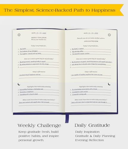 The Original Gratitude Journal with Inspiring Prompts & Quotes for Mindfulness, Reflection & Personal Growth - Daily Wellness Journal for Men & Women - Luxurious Linen Blue Cover - color: Blue