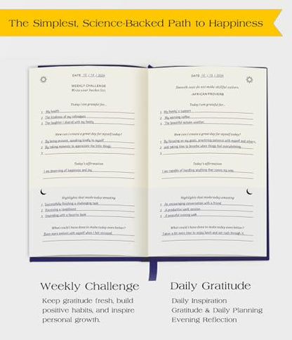 The Original Gratitude Journal with Inspiring Prompts & Quotes for Mindfulness, Reflection & Personal Growth - Daily Wellness Journal for Men & Women - Luxurious Linen Blue Cover - color: Blue