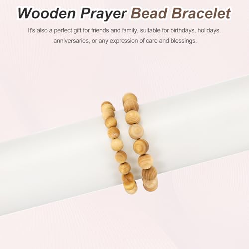 MECCANIXITY Pcs Prayer Beads Bracelet, Natural Wooden Bead Mala Bracelets Link Wrist for Men Women Beaded Stretch Crafts Bangle - color: Cliff Cypress Color