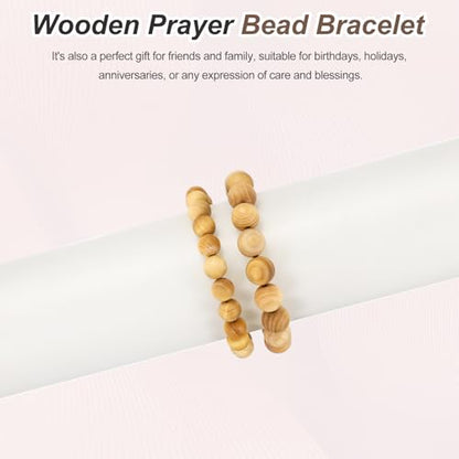MECCANIXITY Pcs Prayer Beads Bracelet, Natural Wooden Bead Mala Bracelets Link Wrist for Men Women Beaded Stretch Crafts Bangle - color: Cliff Cypress Color