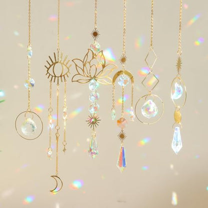 ilclviz Suncatcher Crystal Hanging Sun Catcher Prism with Chain Pendant Ornament Crystal Balls for Window - color: Gold C