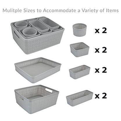 Simplify 10 Piece Organizing Set | Multiple Size Bins | Multipurpose | Office | Desk | Dorm | Bathroom | Storage Basket | Small Items | Accessories | Grey