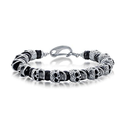 Black and Blue/Black and Gold/Black and Rose Gold Plated Stainless Steel 8.5’’ Men’s Link Solid Bracelet - style: Genuine Onyx - Skull