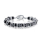 Black and Blue/Black and Gold/Black and Rose Gold Plated Stainless Steel 8.5’’ Men’s Link Solid Bracelet - style: Genuine Onyx - Skull