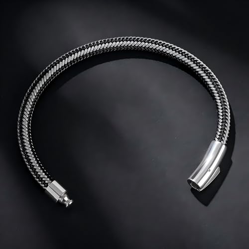 Men's Leather Bracelet, Stackable Stainless Steel Clasp Bracelets for Men Stylish Birthday, Thanksgiving, Valentine's Day Gift for My Man - style: 9" Gunmetal Color Button
