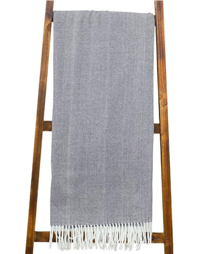 Cotton Acrylic Adirondack Herringbone Woven Throw - Throw Blanket - Soft, Lightweight, Rockport - color: Rockport
